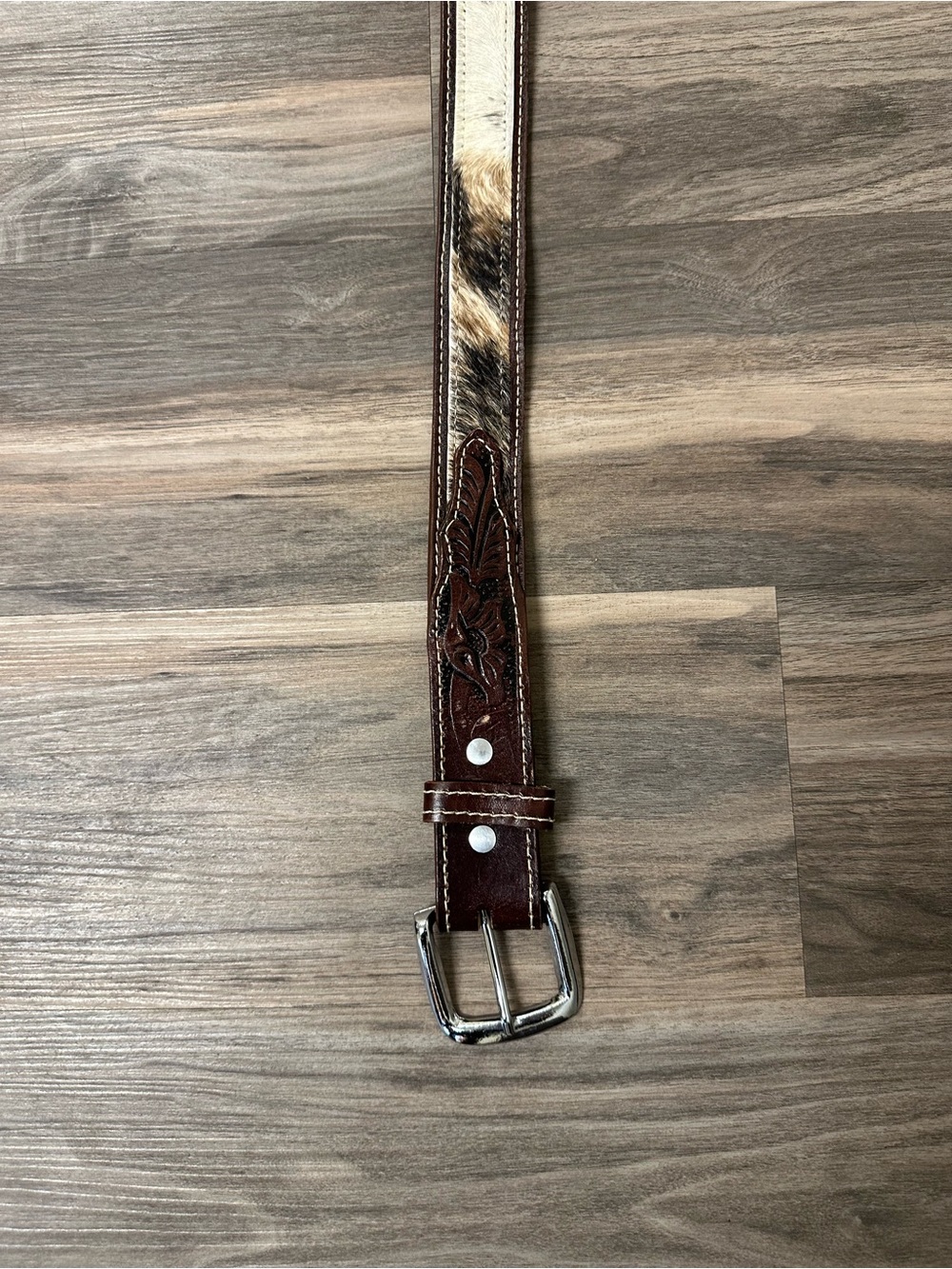 Western Style Cowhide Leather Belt - Picture 6 of 9